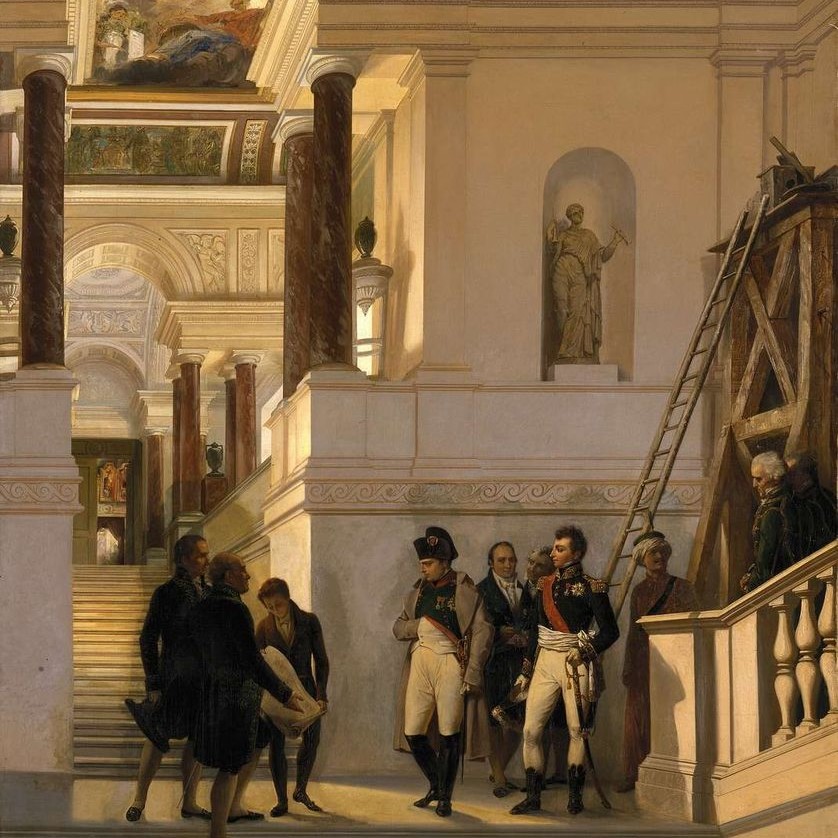 COUDER Louis-Charles-Auguste (1789 - 1873). Napoleon I visiting the stairs of the Louvre Museum. © Photo RMN-Grand Palais