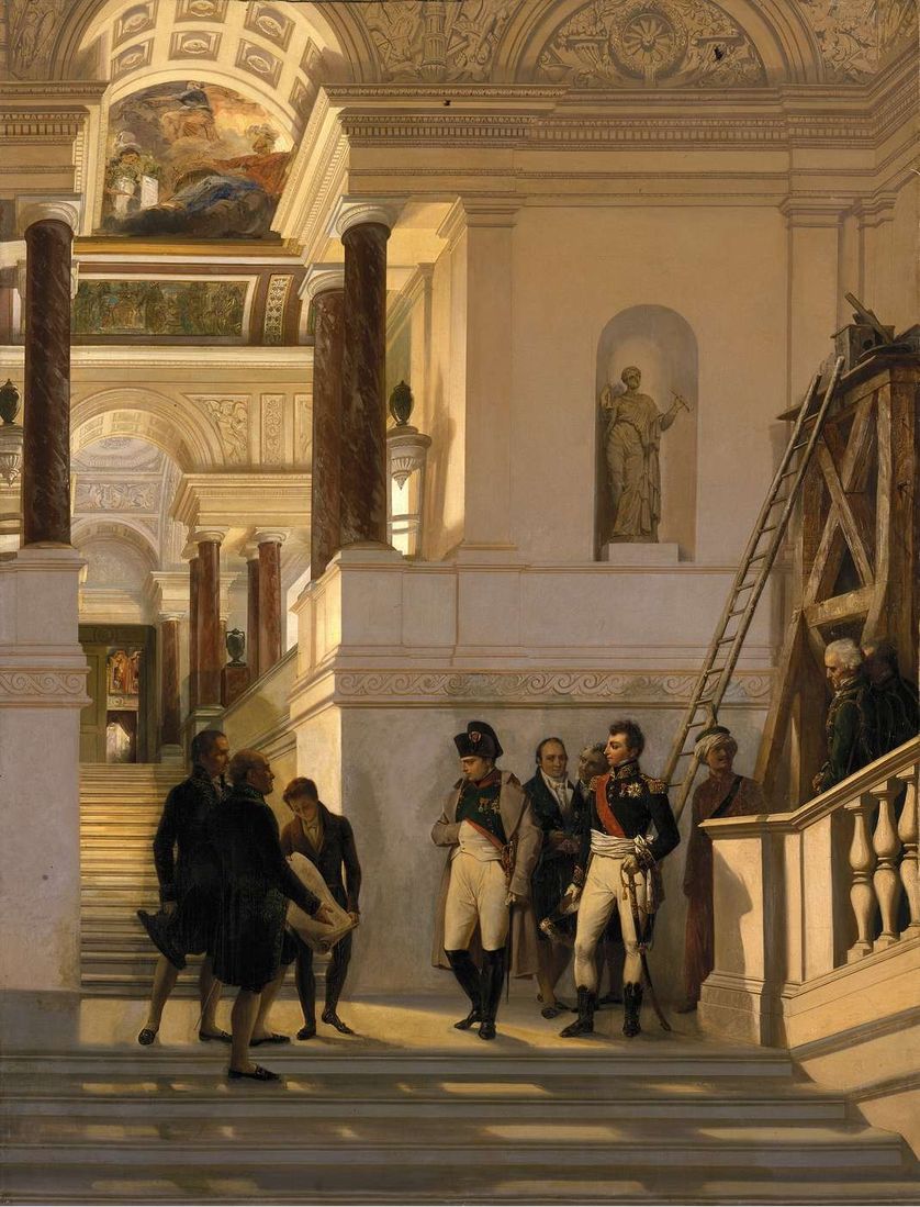 COUDER Louis-Charles-Auguste (1789 - 1873). Napoleon I visiting the stairs of the Louvre Museum. © Photo RMN-Grand Palais