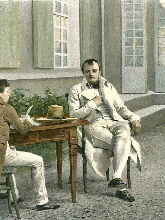 Napoleon dictating his Memoirs to Las Cases and his son. Based on a watercolor by Felician Myrbach (1853 - 1940) © Classic Literature