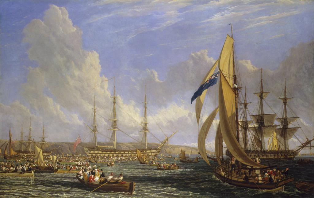 John James Chalon (1778 - 1854), Sc&egrave;ne dans le d&eacute;troit de Plymouth en ao&ucirc;t 1815 : Le &laquo; Bell&eacute;rophon &raquo; avec Napol&eacute;on &agrave; bord &agrave; Plymouth (26 juillet - 4 ao&ucirc;t 1815)